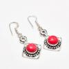 Italian Red Coral Gemstone Handmade 925 Silver Plated Jewelry Earring 1.89"