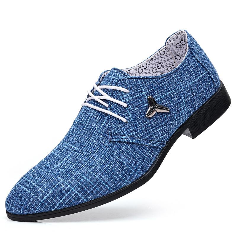 Blue Men Oxford Shoes For Men FashionMale Shoes Breathable Pointed Toe Linen Canvas Shoe Moccasins Luxury Men Casual Shoe