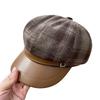 Stitched Plaid Fashion Octagonal Hat for Women In Spring and Autumn Travel Temperament Versatile Little Painter's Hat Showing Face