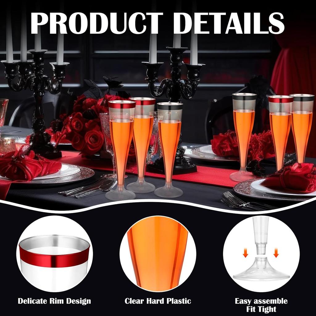 36 Pcs Clear Plastic Champagne Flutes 4.5 oz Disposable Toasting Glasses for Wedding, Christmas, Halloween, Birthday Party (Blac