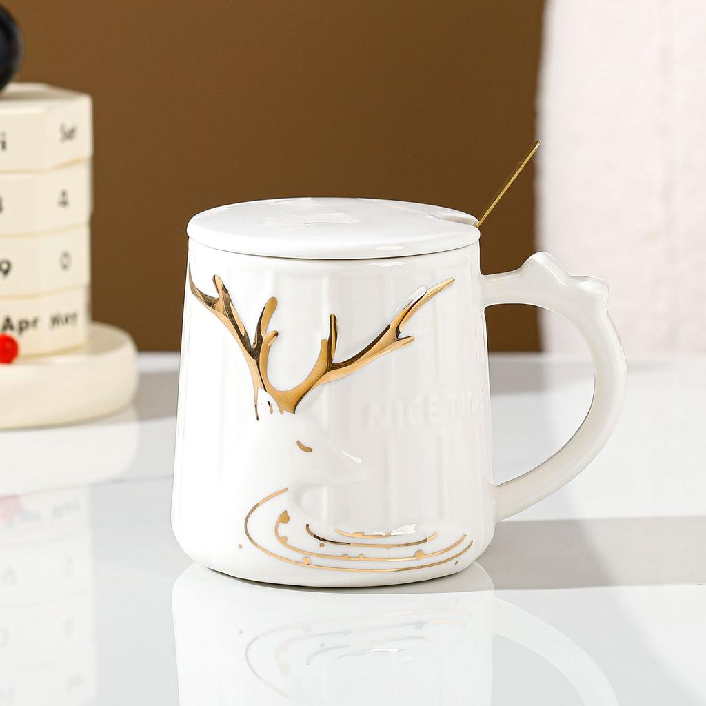 Керамическая кружка Кружка с крышкой ложкой Подарочная чашка Бытовая чашка для воды Девушки Офисная кофейная чашка Подарок на открытие