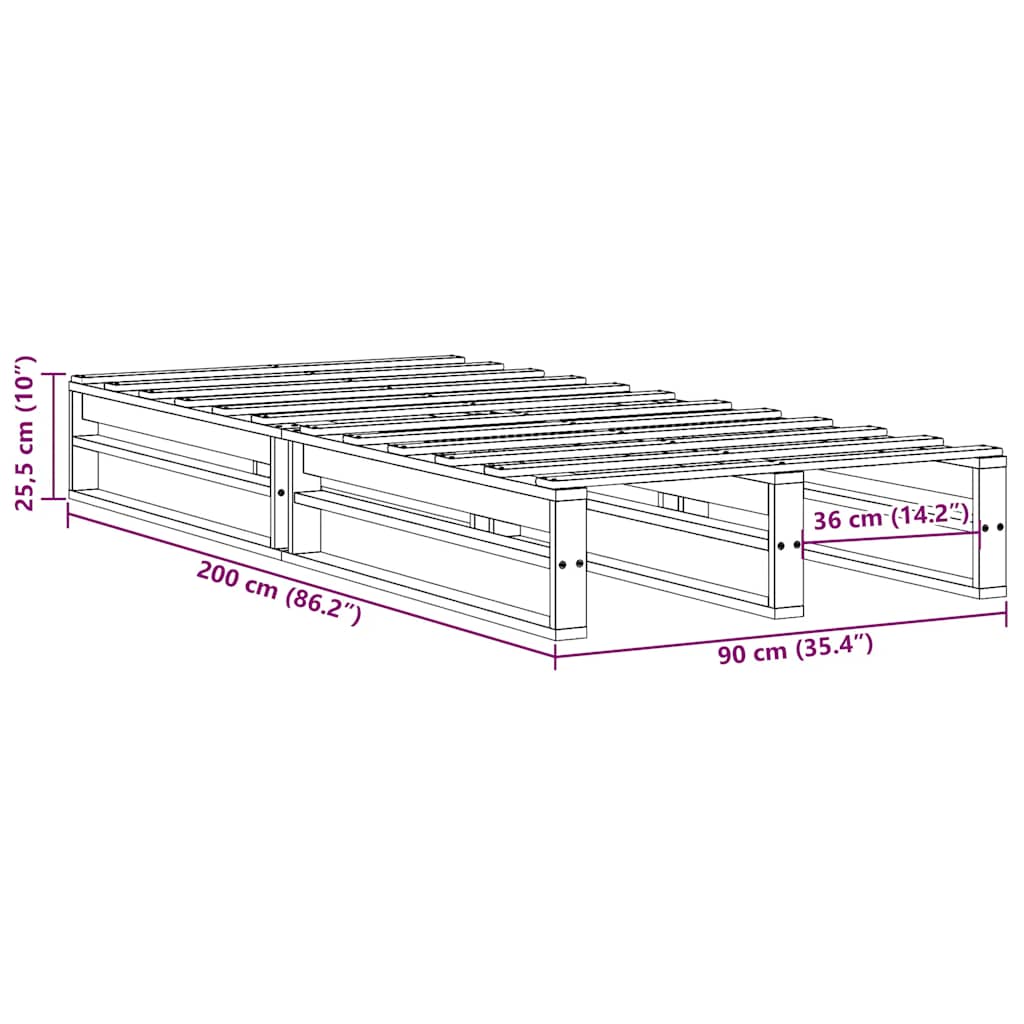 Solid Wood Bed Frame without Mattress White 90 x 200 cm Pine Wood