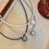 French Vintage Elegant Pearl Necklace Tri Color Pearl Collar Chain Autumn and Winter New Trend