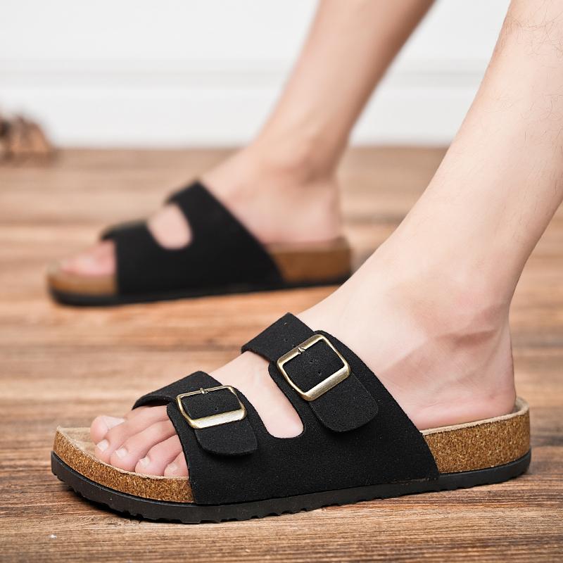 10 цветов, мюли, пряжка, кожа, пробка, елочка, тапочки для мужчин, женщин, пары, ретро, летние тапочки, модные повседневные пляжные сандалии