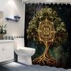Mystical Mandala Tree Shower Curtain - Glowing Golden Geometric Patterns,Cosmic Night Sky,Nature & Abstract Art,All-Season Decor