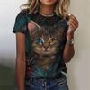 Flower Cat Pattern T-Shirt Women Colorful Animal 3D Printed T Shirts Summer Casual Harajuku Loose Tops Short Sleeves O-Neck Tees