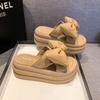 Fashion 7cm Women Platform Slippers Wedge Sandals Fashion High Heel Bowtie Design Outdoor New Summer Shoes Slides Gladiator Sandals 2024