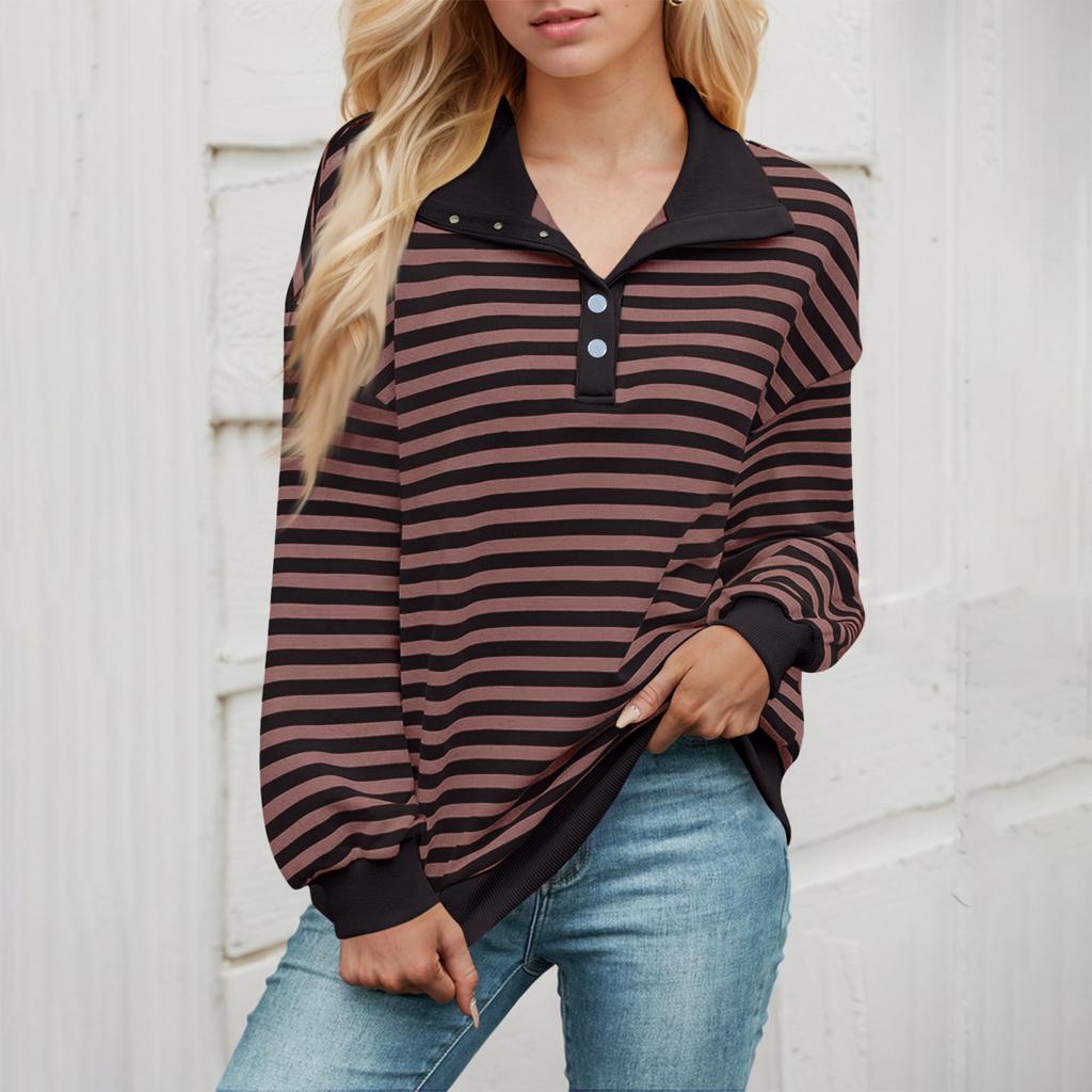 Женские свободные топы с длинными рукавами и V-образным вырезом в полоску, свитшот, футболка с длинными рукавами и цветными блоками, повседневные топы