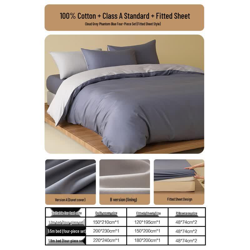 Mercury Home Textiles 100% Pure Cotton 4-Piece Fitted Bedding Set