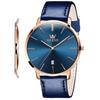 Men's Watch, Simple, Ultra-Thin, Fashionable, Casual, Analog, Quartz Movement, Date Display, Waterproof, Slim, Blue Dial, Genuine Leather Band