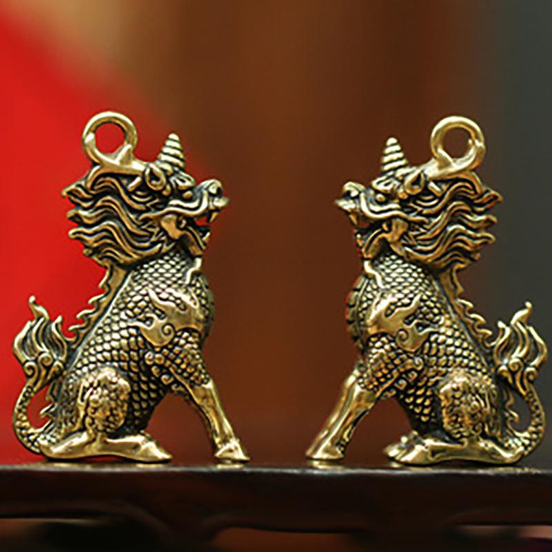 Подвеска-брелок в виде китайского единорога из латуни – ретро-аксессуар для привлечения удачи