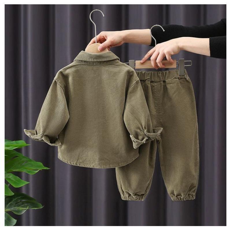 Детские вельветовые комплекты из 2 предметов для мальчиков, модные детские куртки с длинными рукавами и мешковатые повседневные брюки-джоггеры весна-осень в корейском стиле