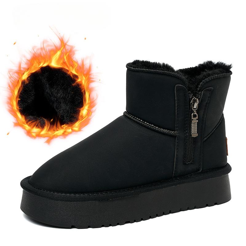 Женские зимние ботинки с боковой молнией, массивной платформой, противоскользящей подкладкой из искусственного меха, полусапожки, женская зимняя теплая удобная прогулочная обувь