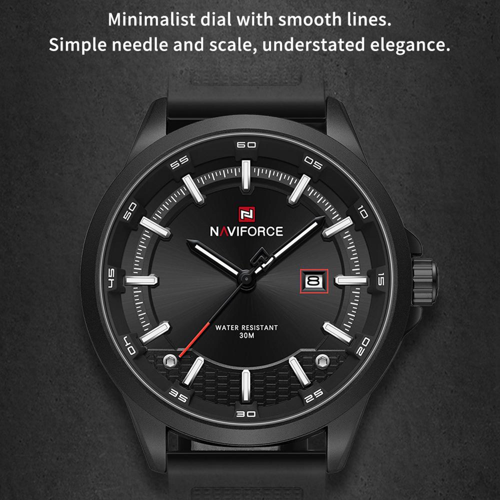 Naviforce Мужские часы кварцевые календарь светящиеся стрелки водонепроницаемый силиконовый ремешок круглый простой циферблат модные повседневные часы для мужчин NF9248T