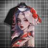 2025 Summer New Men's Sports Fashion Casual Short Sleeve T-shirt Anime Girl Comfortable Breathable Retro Printed Short Sleeve