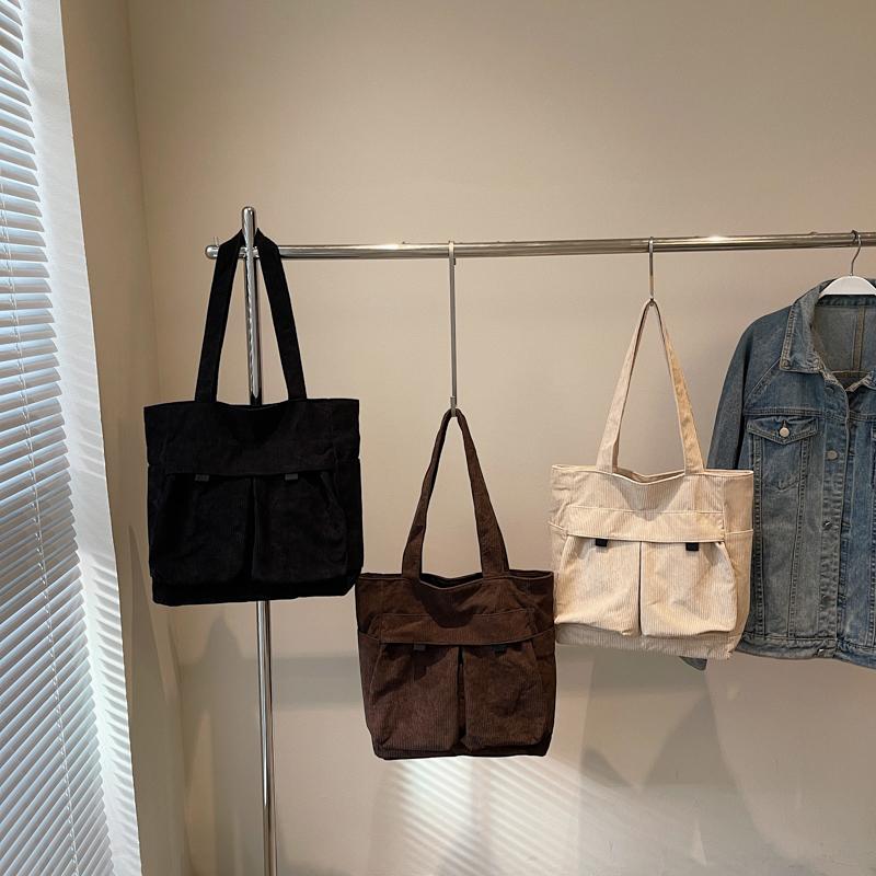 Большая вместительная вельветовая сумка для женщин, сумка через плечо для поездок на работу, сумка-тоут с несколькими карманами