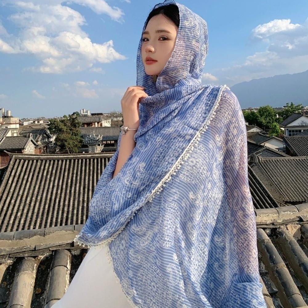 Sun Protection Paisley Shawl Head Wraps Beach Scarf Retro Sunscreen Shawl  Outdoor