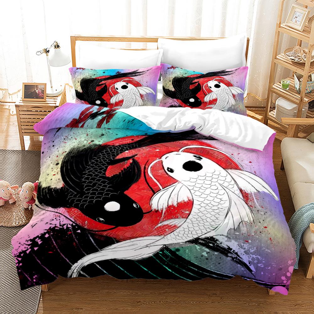 3D Ornamental Fish Bedding Set Animal Down Duvet Cover Pillowcase 2/3 Birthday Gift DE135 * 200 Boy Room Full Size Quick Drying Soft Home Textile