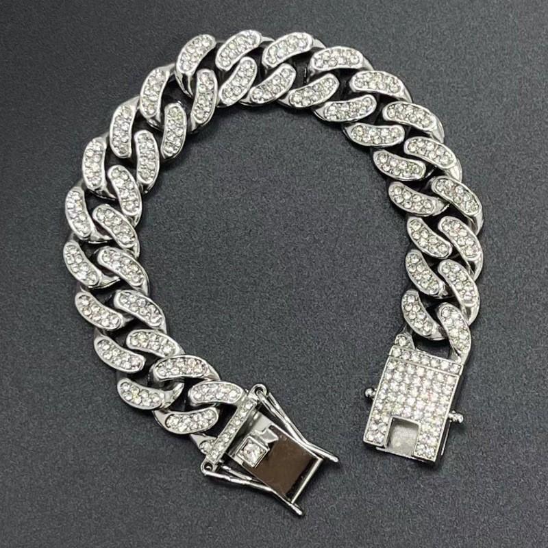13mm Cuban Chain Bracelet with Diamond Inlay - Men's & Women's European/American Hip-hop Jewelry