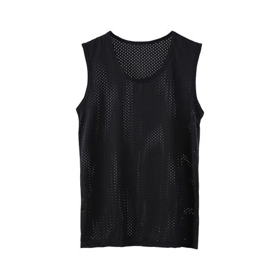 Men Sport Vest O Neck Out Good Size Breathability Plus Hollow Solid Color Sleeveless Sweat Absorption Quick Dry