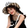 Fisherman hat women's summer black and white grid big eaves show face small sunscreen hat fashionable breathable adjustable sun hat