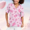 20254 Scrub Tops For Women Short Sleeve Cartoon Spa Uniform Medical Uniforms Beauty Pet Shop Nurse Uniform V Neck Tunic Pockets
