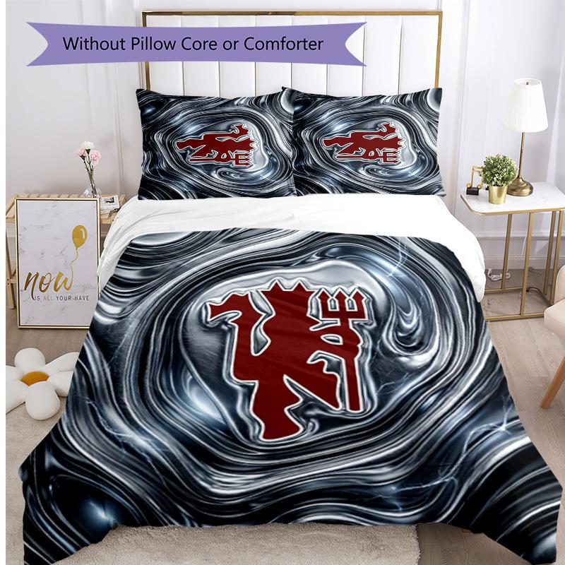 Manchester United Pattern Printed 3PCS Bedding Set Soft Skin-Friendly Washable Duvet Cover & Pillowcases Set All Season Bedroom