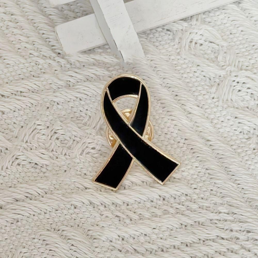 White Funeral Ribbon Badge Brooch Awareness Black Bow Brooch Pin  Brooch Accessories