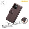 For iPhone 15 Stand Cases Calf Texture Genuine Split Leather Wallet Phone Cover