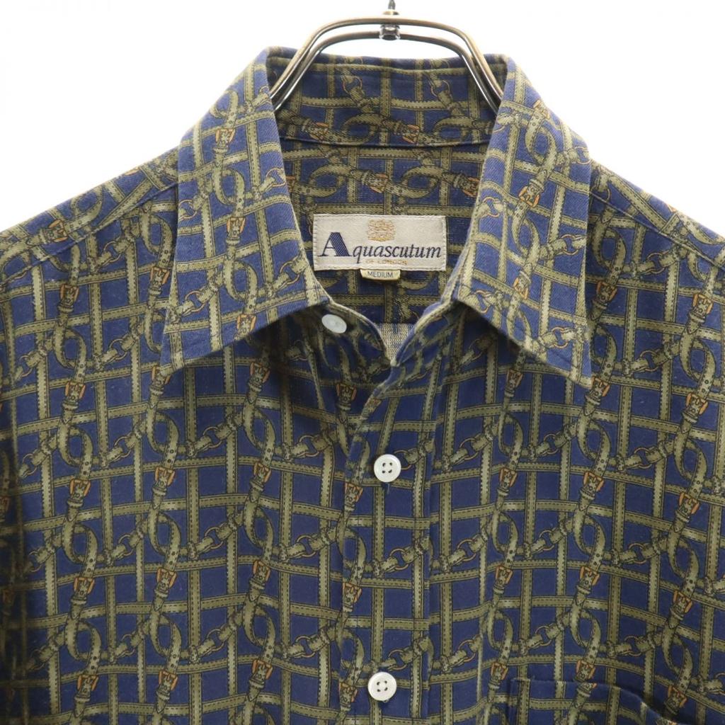 Aquascutum Сделано в Японии Общий крой Рубашка с длинным рукавом M Темно-синий система Мужской Б/у