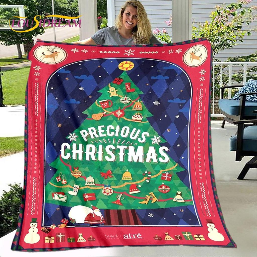 Одеяло с рисунком из мультфильма «С Рождеством и Новым годом», фланелевое одеяло, мягкое теплое одеяло для гостиной, спальни, кровати, дивана, подарок