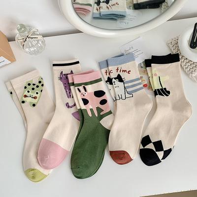 Смешные носки, модные носки Harajuku Vintage Cotton Womens, повседневные модные носки с рисунком из мультфильмов, милые японские носки для девочек Kawaii
