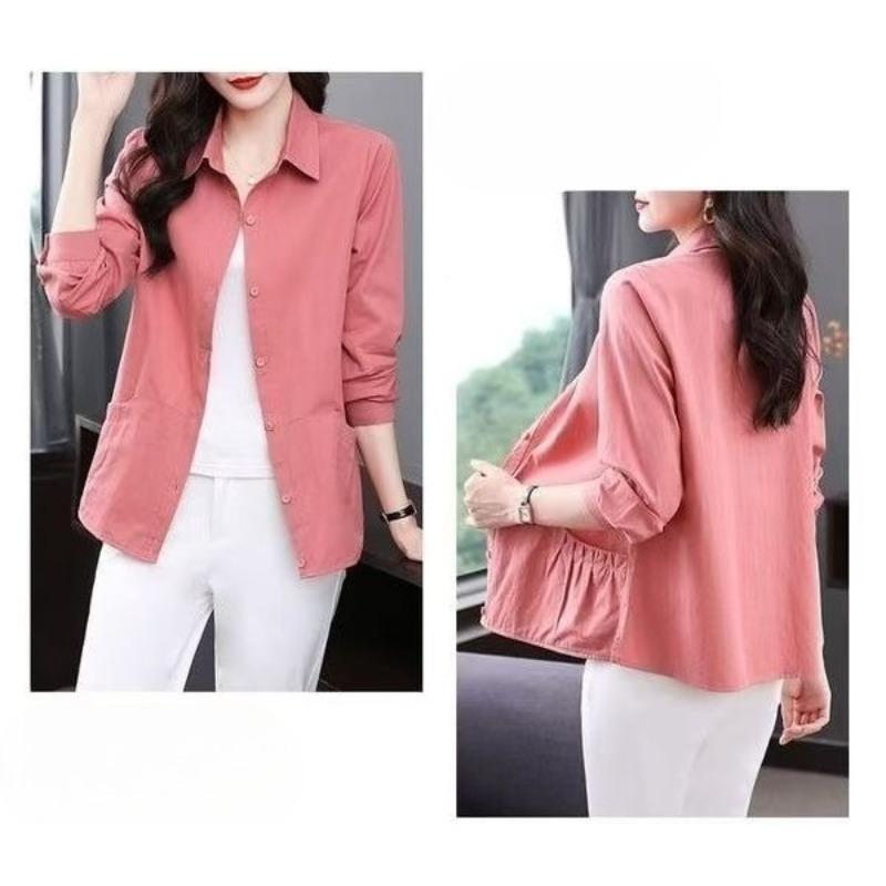 Elegant French Spring Blouse for Mid Age Women Plus Size Lapel Casual Shirt Fashionable Top