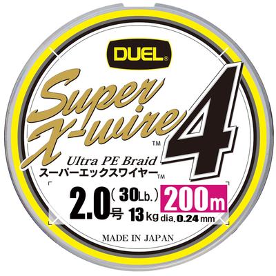 Рыболовная леска DUEL Super X Wire 4 PE Высокая 5 [Высокая прочность, Чувствительность] #2.0, 200м, Цвета/Желтая маркировка, H3593N-5CR