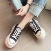 2024 New Korean Version Platform Canvas Shoes Women's Small Height Increase Round Head Lace-up Low-top Board Shoes White Shoes