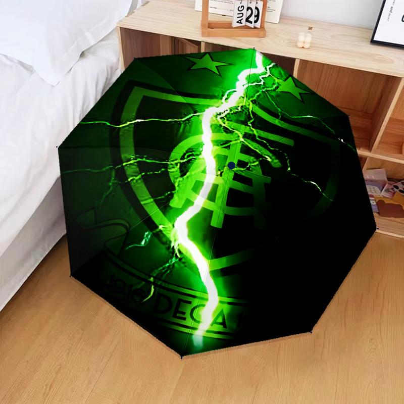 1PC Green Shield Emblem Design Printed Umbrella Folding umbrella, automatic umbrella 8-Frame for Travel, camping Fan gifts Christmas Gifts