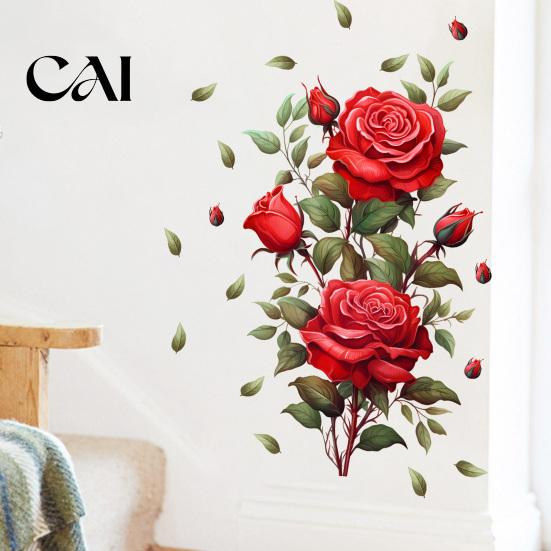 Romantic Floral Wall Sticker for Bedroom Red Rose Sticker, Watercolor Peel and Stick Decal Durable Weather Resistant Stickers Living Room Bedroom,