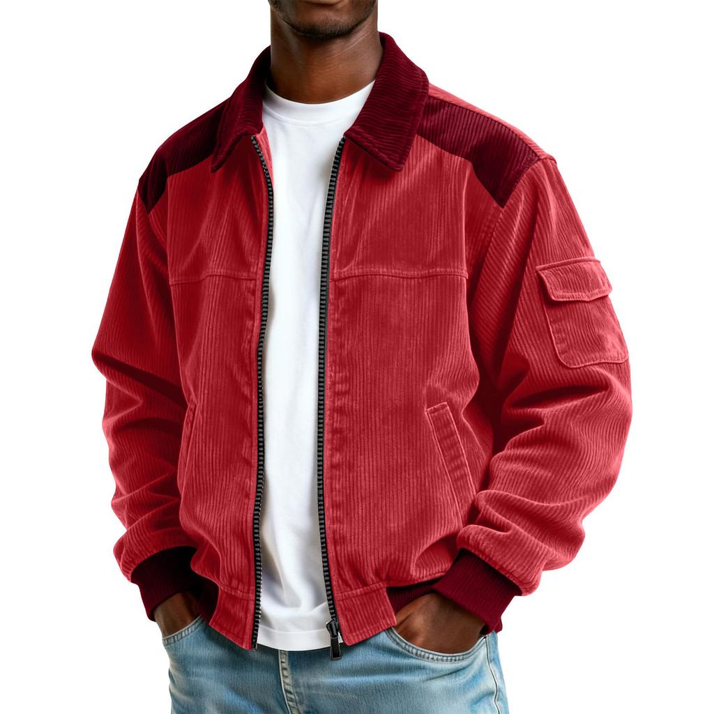 Men's Corduroy Pocket Zipper Jacket Men's Plus Size Casual Sports Jacket