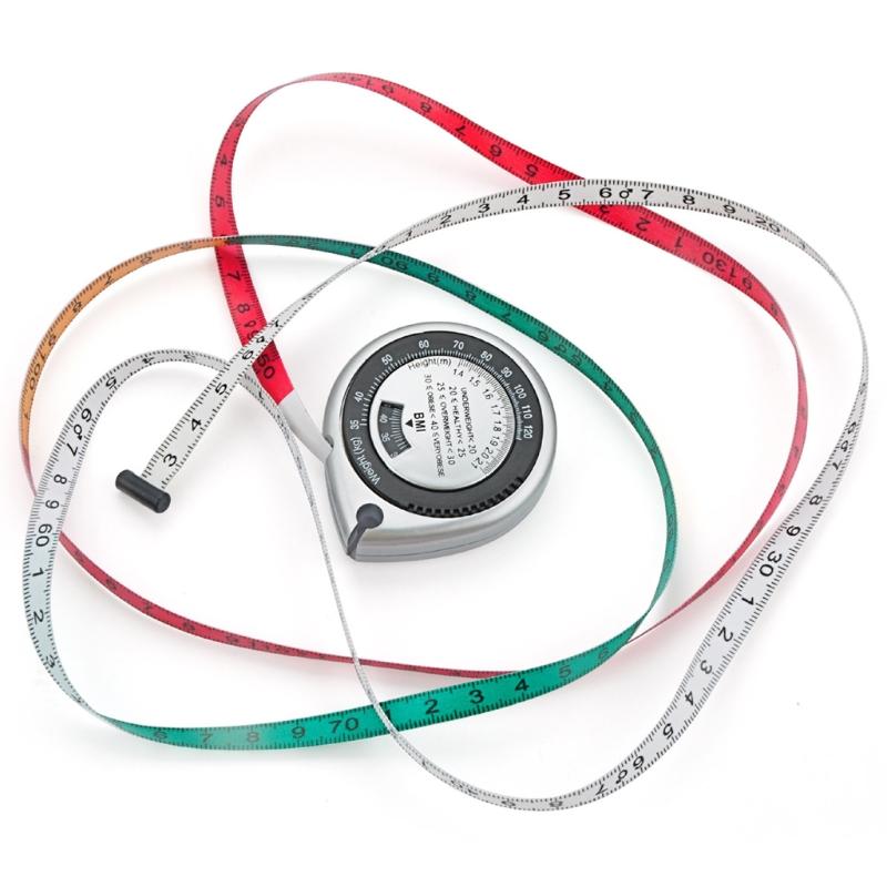 Body Mass Measuring Tape Measure 150cm BMI Calculator - Fitness Weight Loss Muscle Fat Test - Push-Button Retract