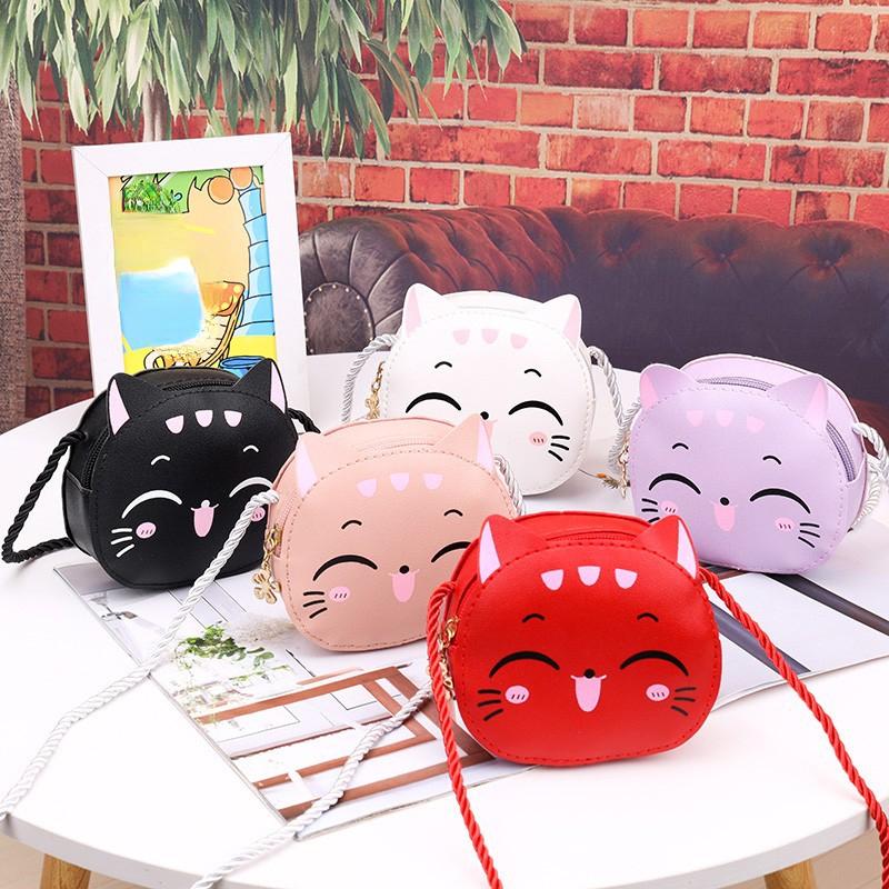 Baby Girls PU Leather Small Shoulder Crossbody Bags Cute Cat Kids Coin Purse Wallet Fashion Children's Mini Handbags