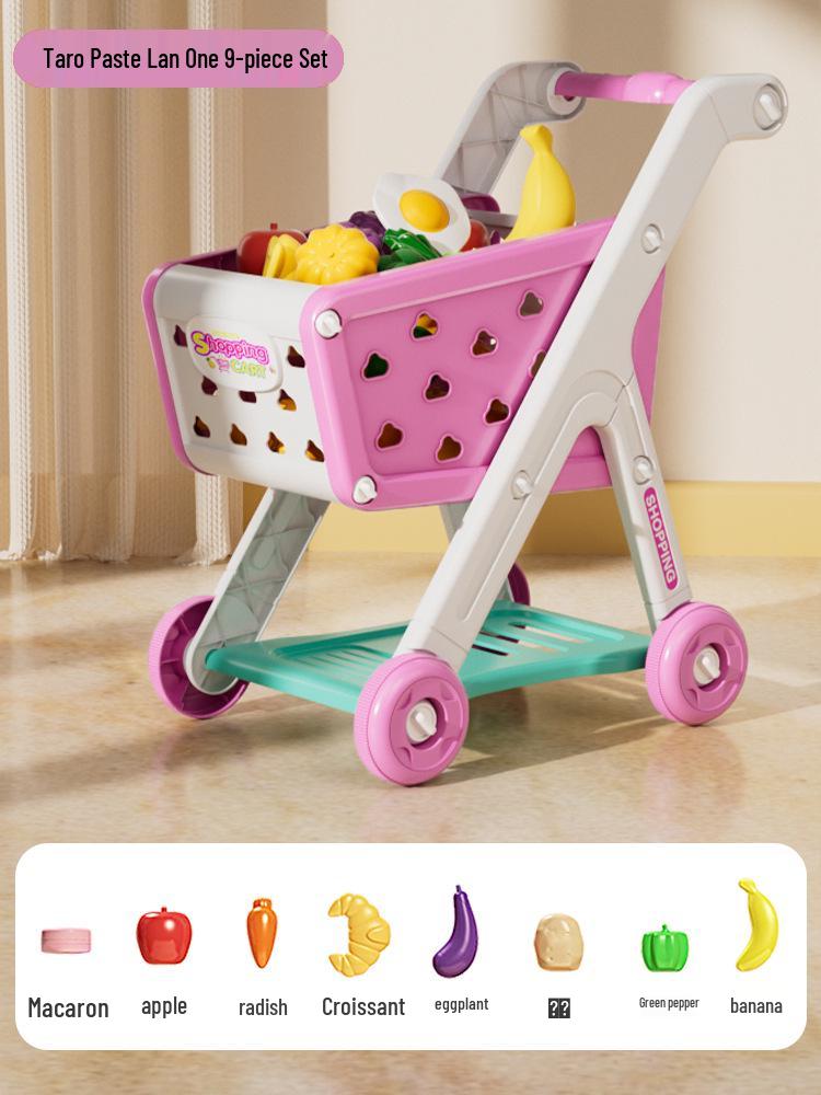 Kids' Supermarket Shopping Cart Stroller & Fruit Cutting Play Set