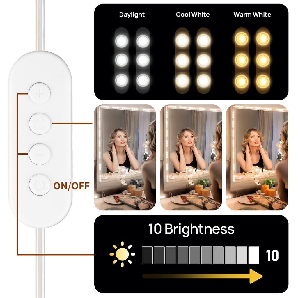 Makeup Mirror LED Light Bulbs Vanity Lights USB Bathroom Dressing Table Lighting Adjustable brightness and colour temperature