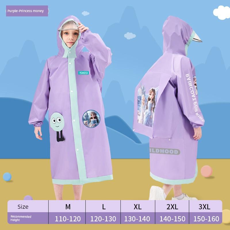 Children's Raincoat Girl Student Long Body Rainstorm Prevention Boy Middle and Big Children with Schoolbag Seat School Riding Poncho