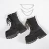 Women'S Plus Size 42 43 High Boots Fashion Platform Sole Comfortable Side Zipper Design Chunky Heel Chain Details Mid Calf Boots