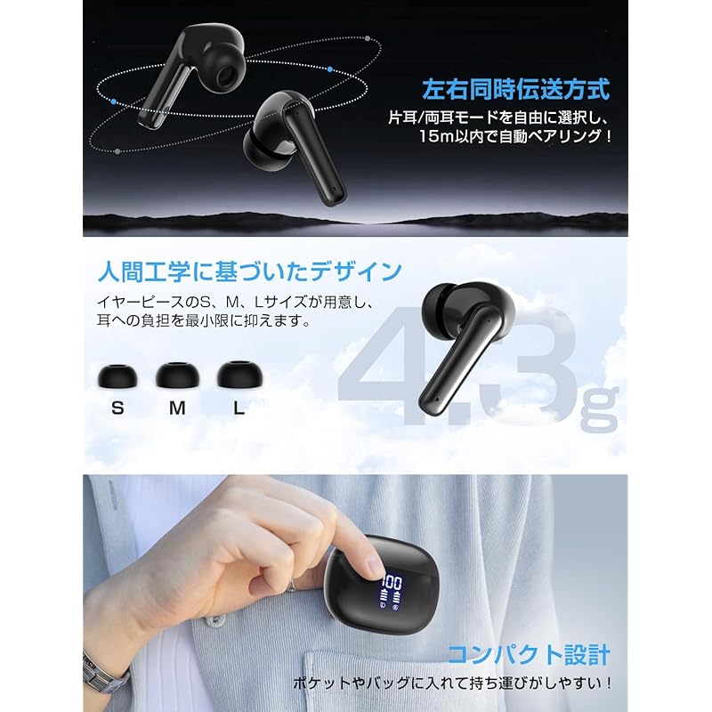 Наушники bluetooth беспроводные наушники совместимы с Bluetooth5.4 YBYP bluetooth светодиодный дисплей шумоподавляющие bluetooth наушники маленькие/легкие