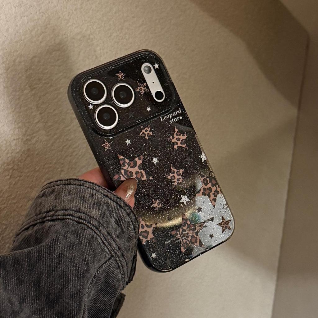 Блестящий чехол для телефона с леопардовым принтом и звездой для iPhone 15, iPhone 16, iPhone 17 Pro Max