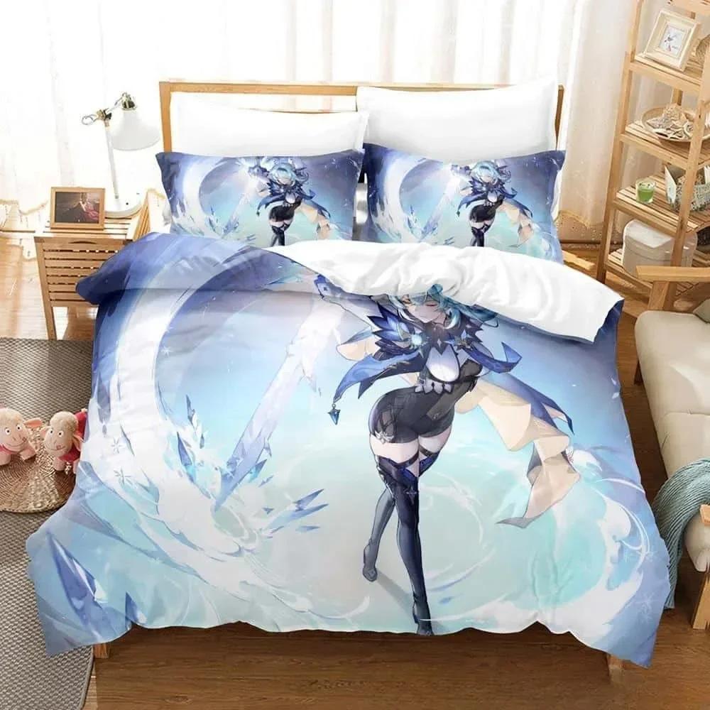 Kawaii Anime Genshin Impact Eula Lawrence Комплект постельного белья Single Twin Full Queen King Size Комплект постельного белья для взрослых и детей, пододеяльники