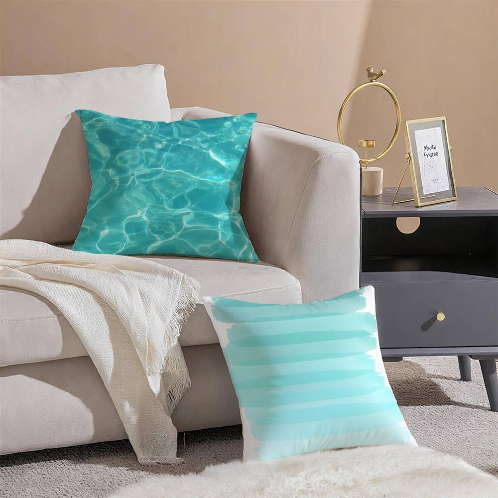 Blue Green Ocean Print Pattern Pillow Case Silky elegant Comfort Sofa Bed  Invisible zipper Beach pillowcase
