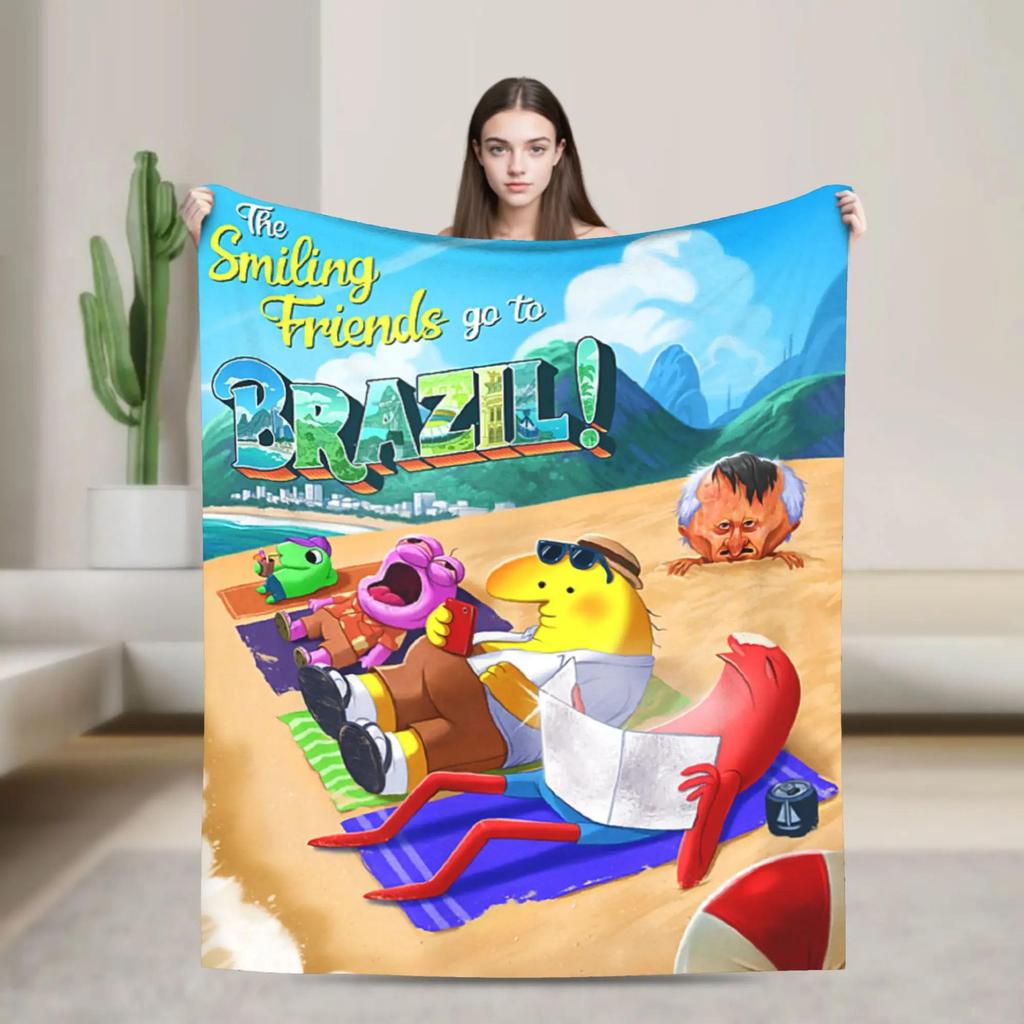 Soft Flannel Throw Blanket for Students Airplane Travel Living Room Sofa Bed Smiling Friends Ducks Design