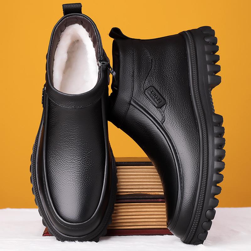 Модные зимние теплые хлопковые ботинки для мужчин, модные повседневные черные новые дизайнерские туфли из коровьей кожи, мужские ботильоны на мягкой подошве и платформе